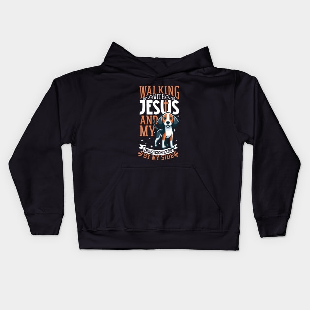 Jesus and dog - American English Coonhound Kids Hoodie by Modern Medieval Design